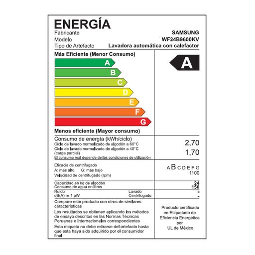 Lavadora SAMSUNG Carga Frontal 24Kg WF24B9600KVPE Negro.